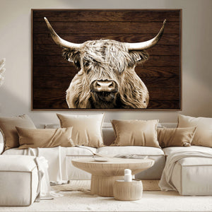 Highland Cow Wall Art Canvas Print, Rustic Farmhouse Decor,