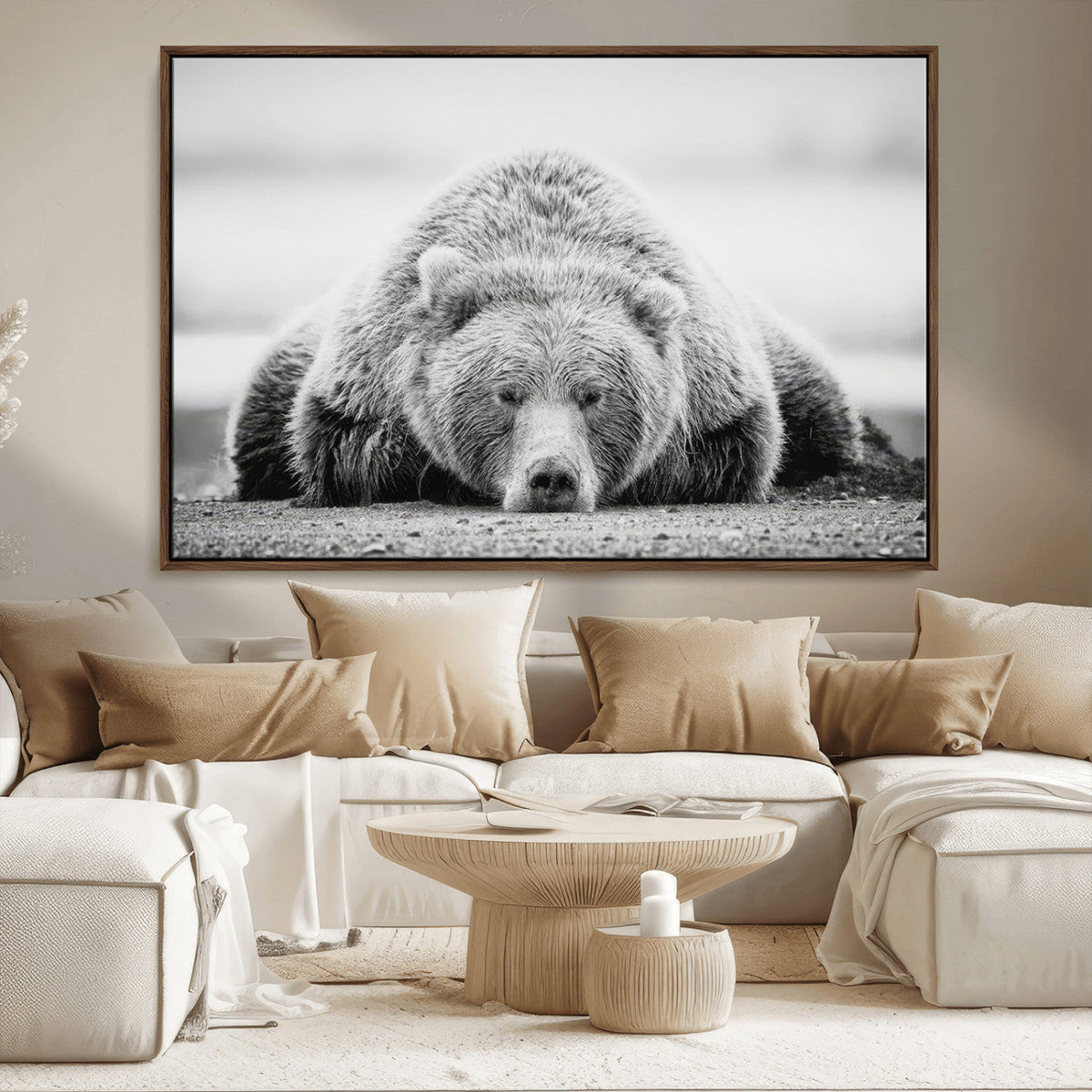 Resting Grizzly Bear Wall Art Canvas Print – Majestic Lazy