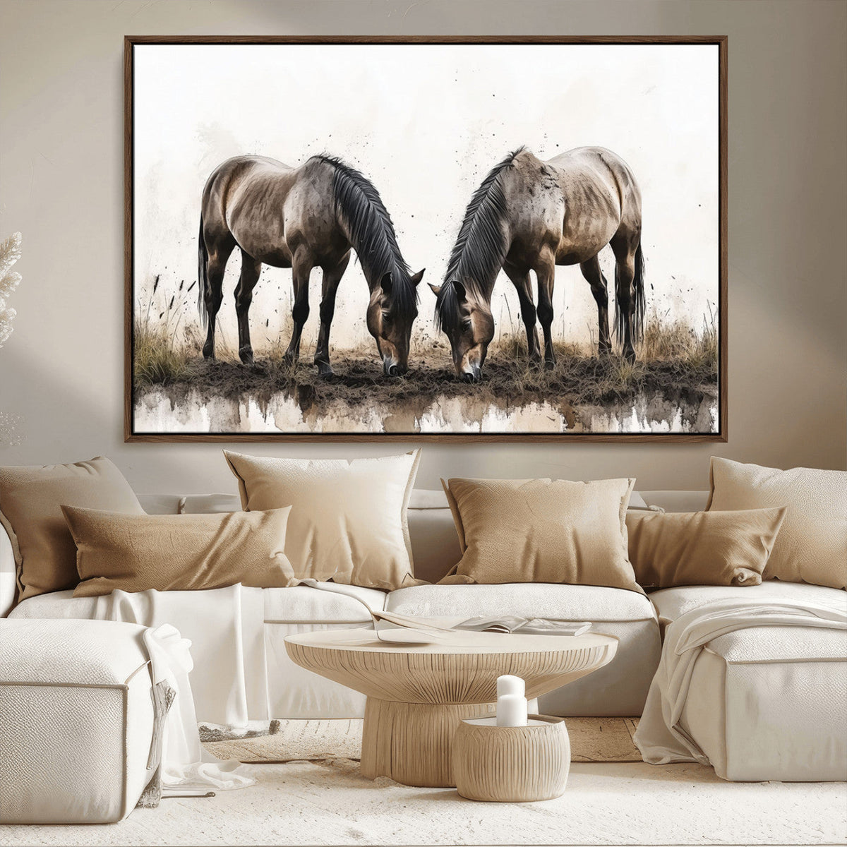 Chines Ink Style Horses Wall Art Canvas Print