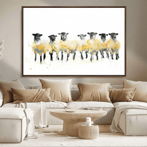 Farmhouse Wall Art Sheep Print | Ready to Hang Framed Canvas