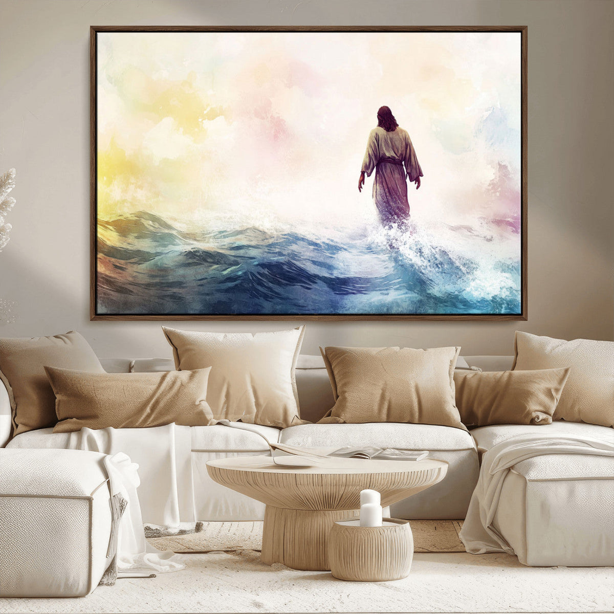 Watercolor Jesus Walking on Water Canvas Print, Christian
