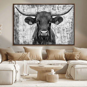 Abstract Longhorn Bull Wall Art Canvas Print - Rustic Texas