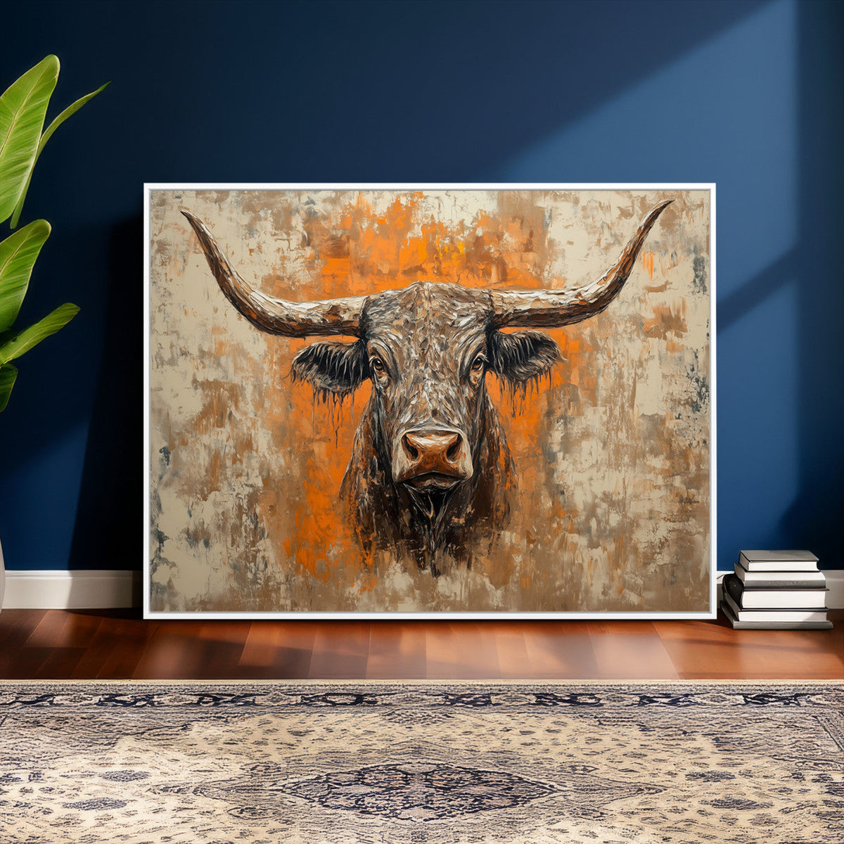 Abstract Cow Longhorn Bull Wall Art Canvas Print - Rustic