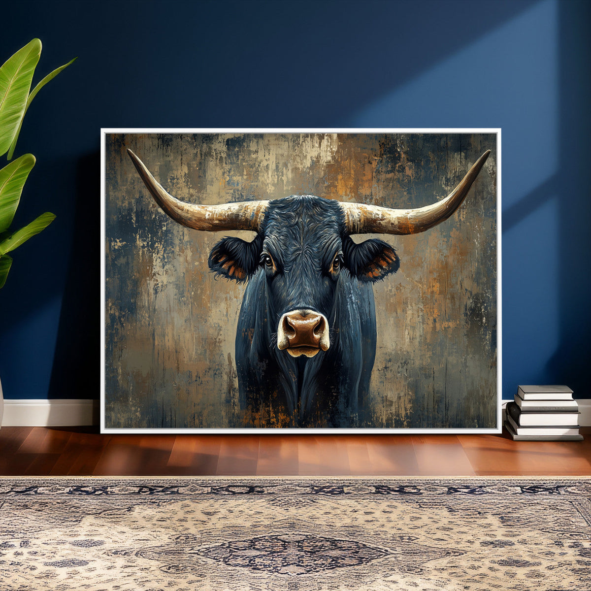 Texas Western Wall Art Canvas Print - Abstract Cow Longhorn