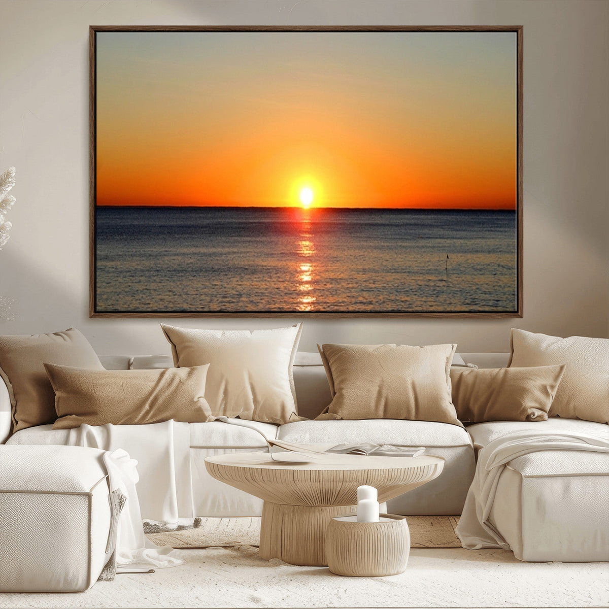 Golden Horizon Sunset Over Ocean Wall Art Canvas Print –