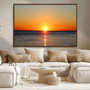 Golden Horizon Sunset Over Ocean Wall Art Canvas Print –