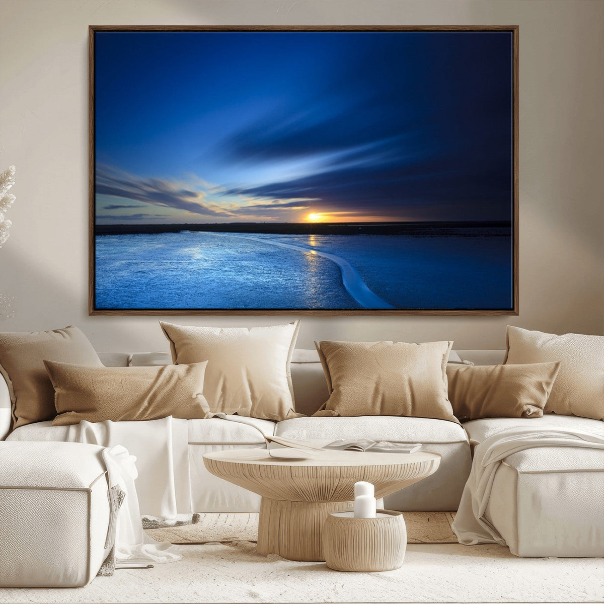 Blue Sunset Ocean Canvas Wall Art Print – Serene Coastal