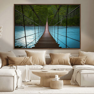 Suspension Bridge Over River Canvas Art | 3-Panel Nature