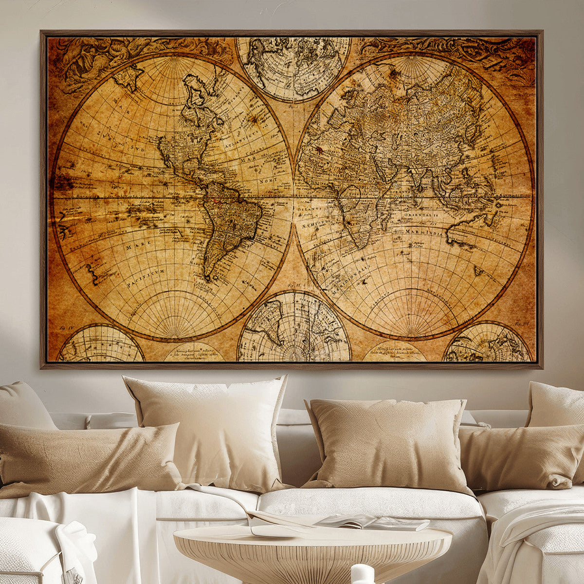 Vintage World Map Canvas Print – Antique Push Pin Travel