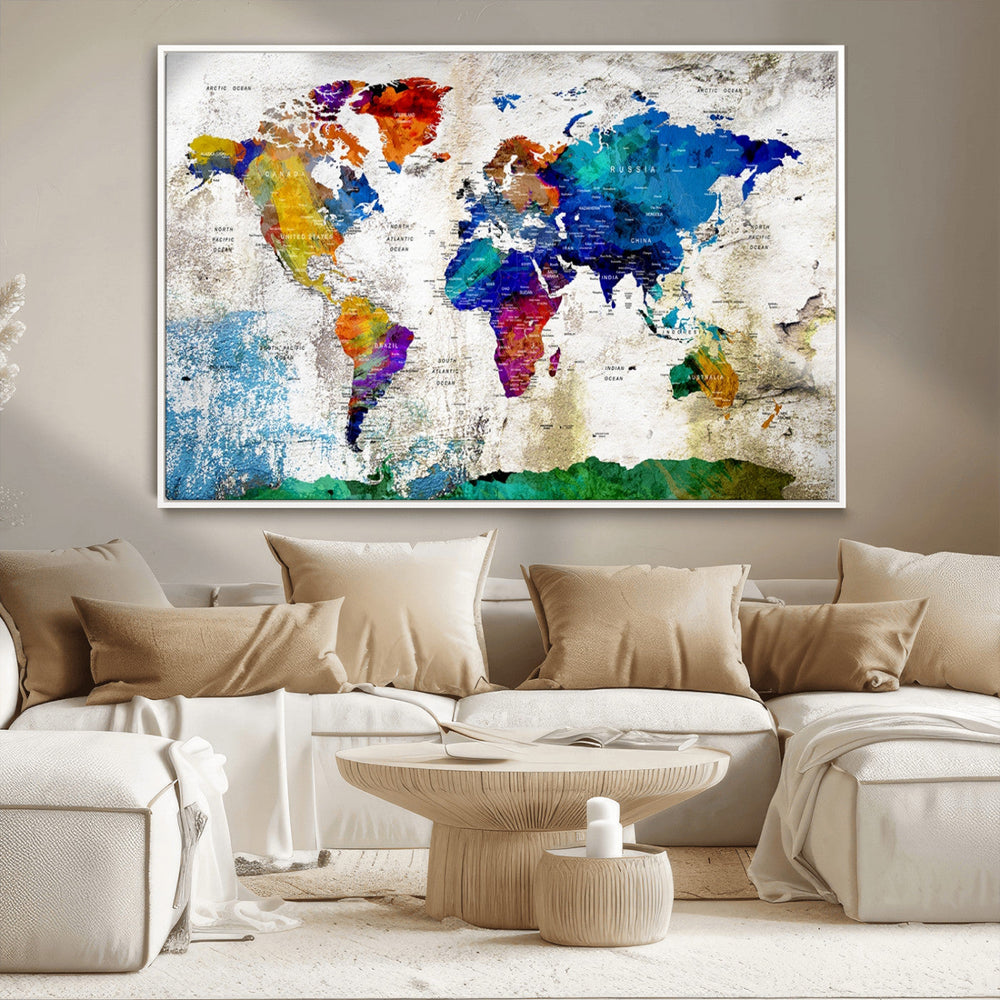World Map Canvas Print – Framed Travel Map Wall Art for