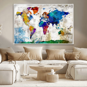 World Map Canvas Print – Framed Travel Map Wall Art for
