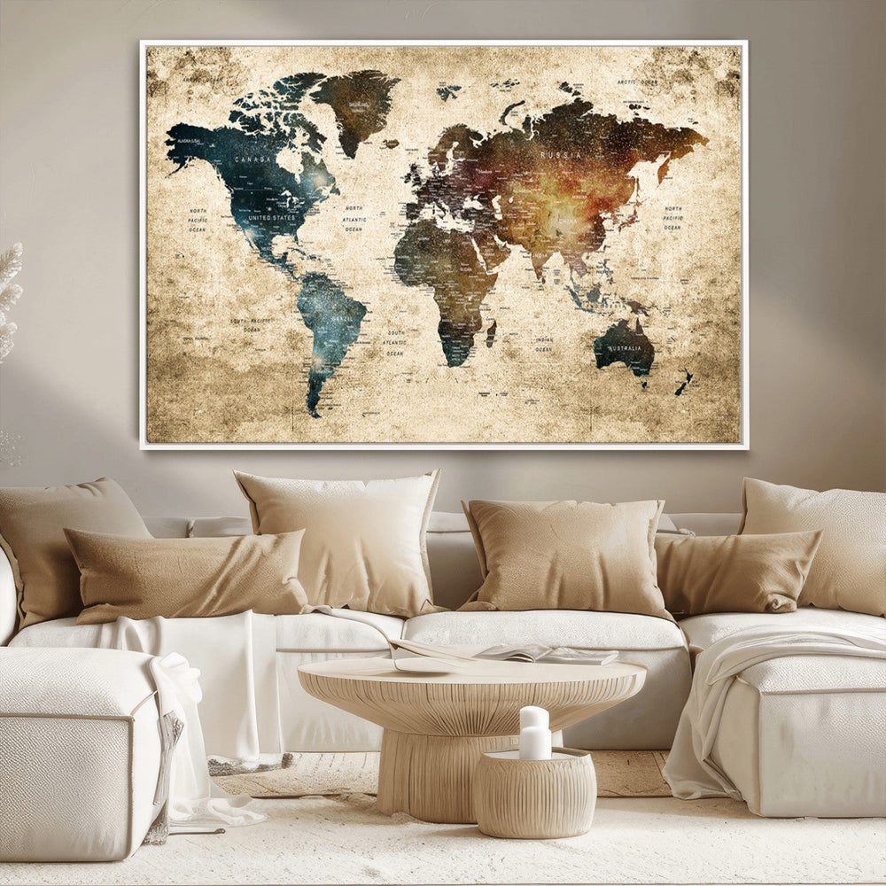 World Map Canvas Print – Detailed Map of the World Wall Art