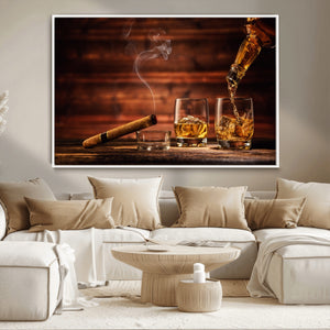 Whiskey and Cigar Wall Art Canvas | 3 Panel Bar Room Decor
