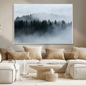Autumn and Misty Trees in the Forest Wall Art Canvas Print,