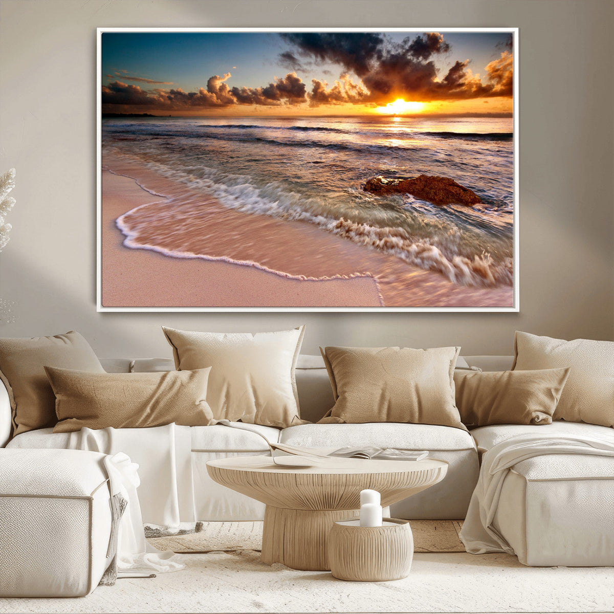 Sunset on Ocean Wall Art Canvas Print