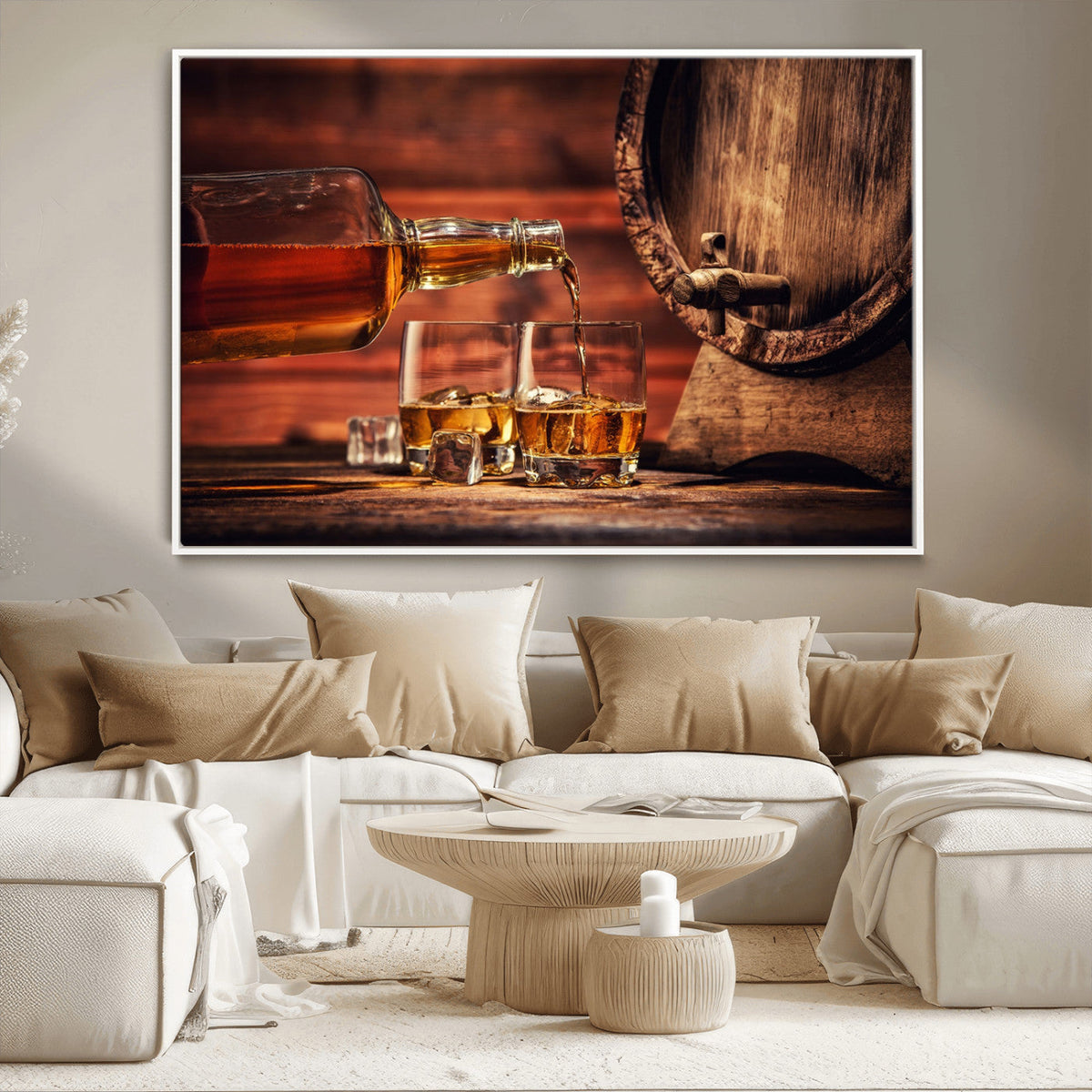 Whiskey and Cigar Canvas Wall Art | 3 Panel Bar Room Decor