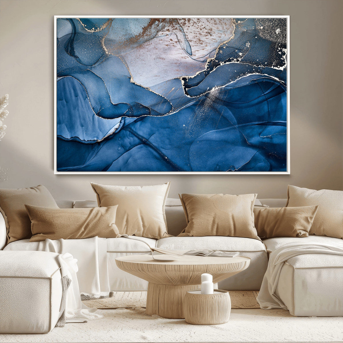 Navy Blue Canvas Art Abstract Print – Elegant Triptych