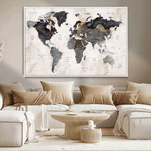 Abstract Map Printing - Modern World Map Canvas Wall Art for