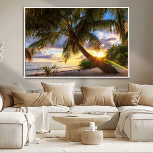 Tropical Island Sunset on the Beach Palms Wall Art Canvas
