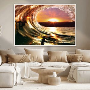 Golden Wave Sunset Triptych Canvas Art, Giclee Canvas Print