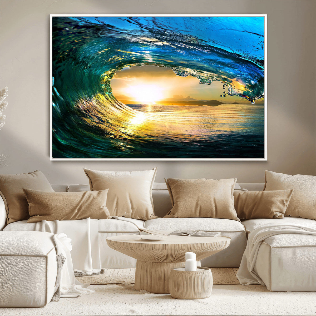 Ocean Wave at Sunset Canvas Art, Large Wall Print of Vibrant