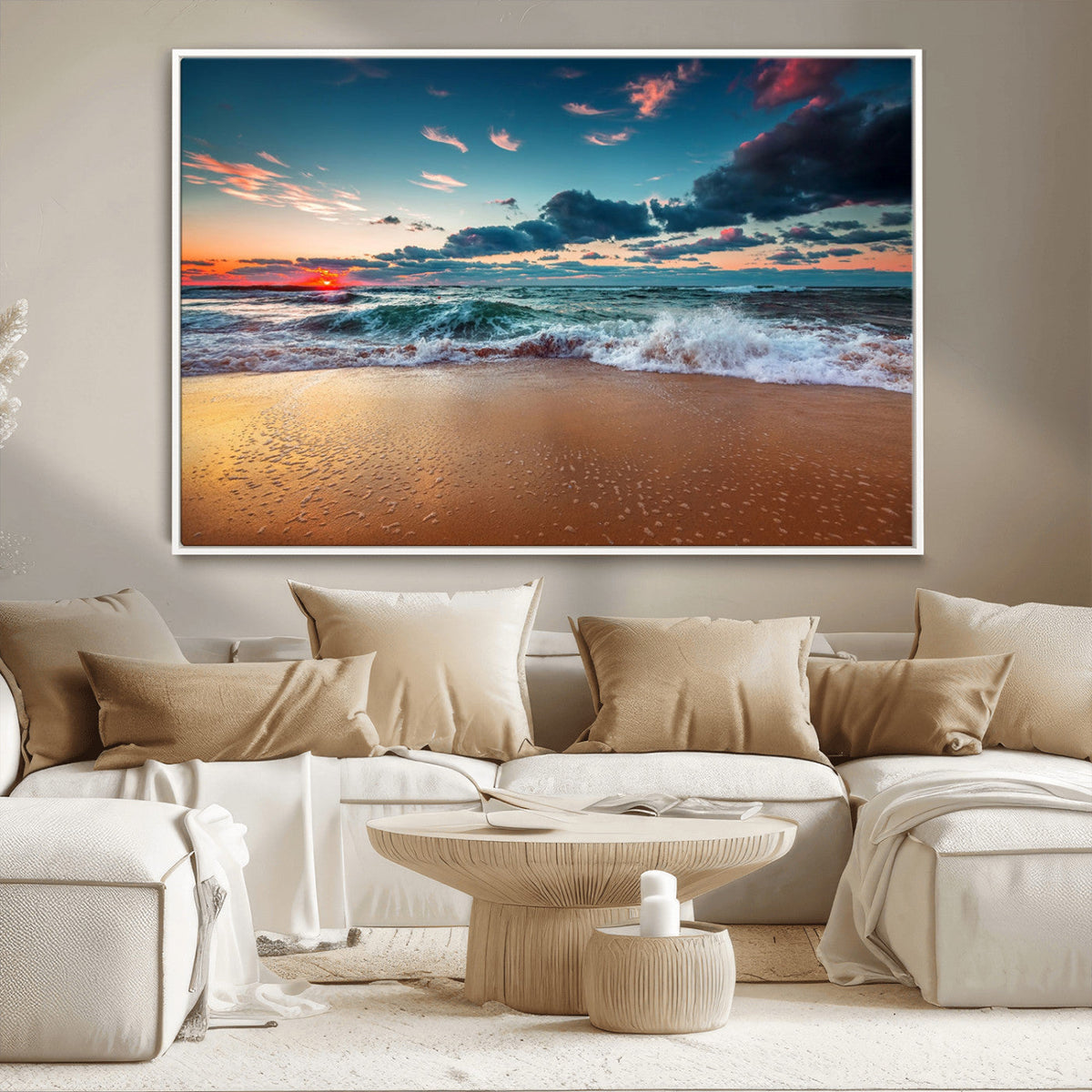 Sunset Ocean Beach Wall Art – Giclee Canvas Print, Coastal