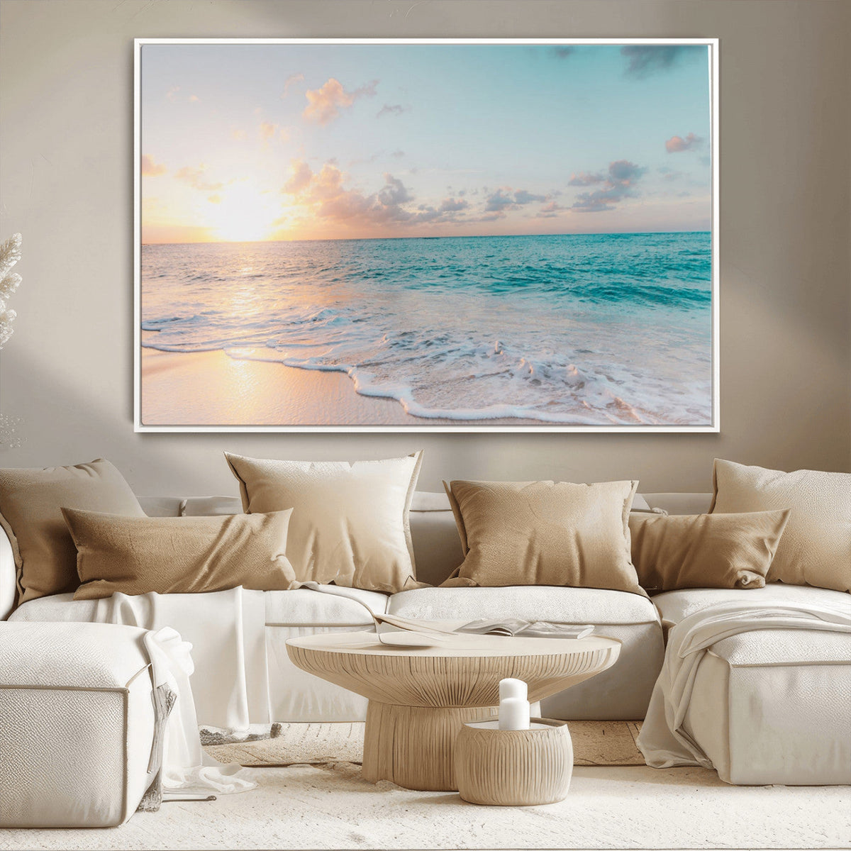Tranquil Ocean Beach Sunset Canvas Wall Art | 3-Panel