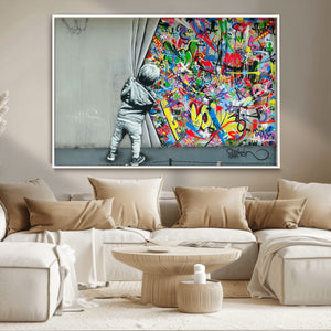 Banksy Colorful Street Graffiti Canvas Wall Art Print,