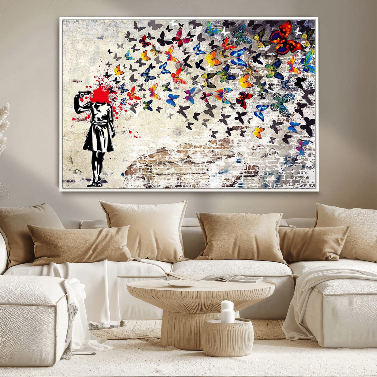 Banksy Art Butterfly Girl Explosion Canvas Art – Vibrant