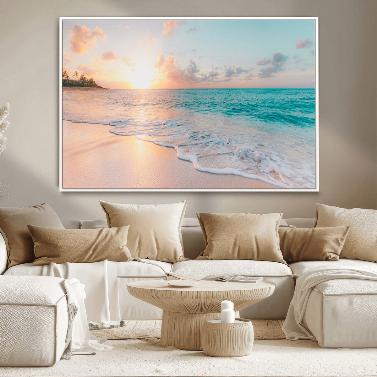 Beach Sunrise Wall Art, Coastal Seascape Canvas Print, Ocean