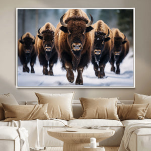 Buffalo Wall Art Canvas Print, American Bison Herd Wall Art