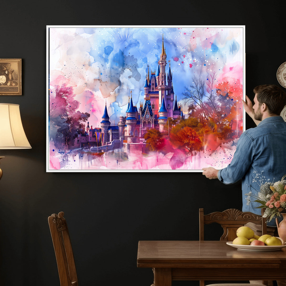 Disney Wall Art: Dreamy Watercolor Cinderella Castle Canvas
