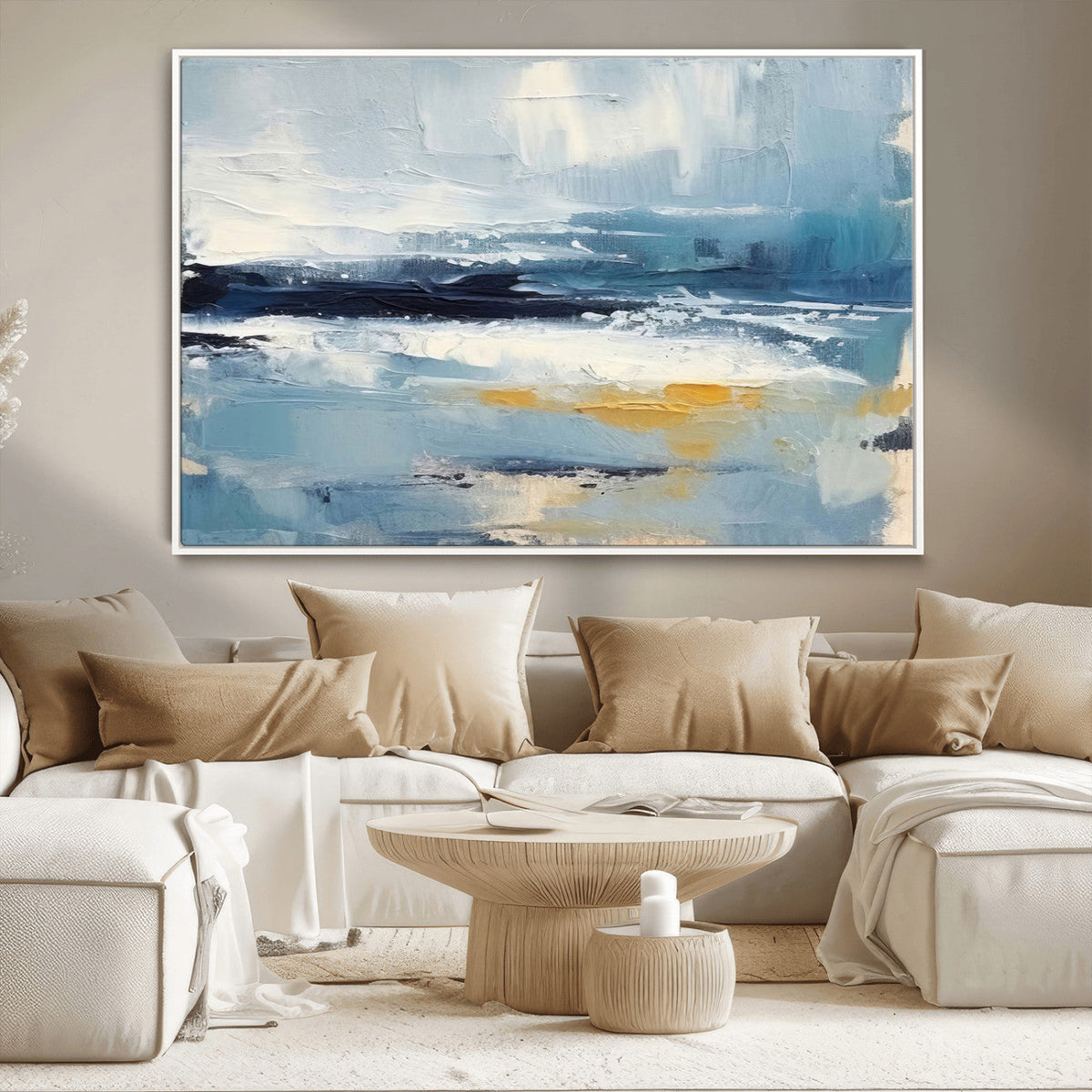 Abstract Ocean Canvas Wall Art - Coastal Blue and Gold