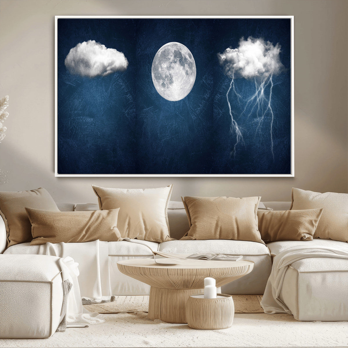 Dark Blue Cloud Art, 3 Piece Indigo Blue Wall Art, Aesthetic