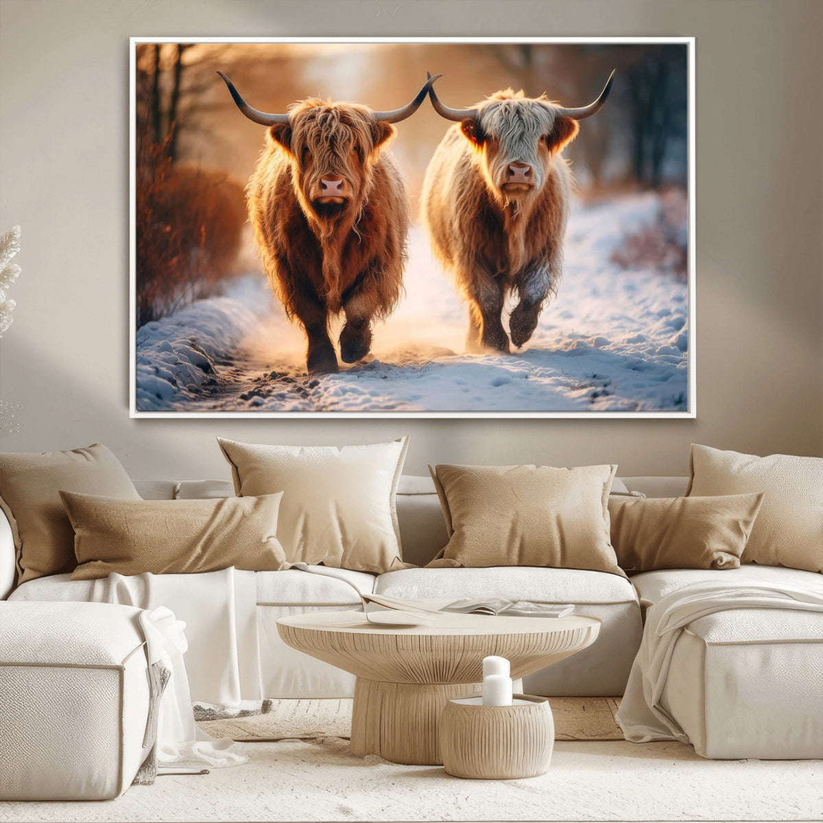 Scottish Highland Cow Horn Farm Wall Art Canvas Print