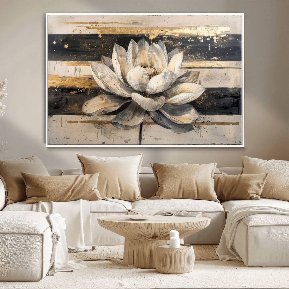 Lotus Flower Wall Art – Framed Abstract Floral Canvas
