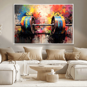 Weightlifting Barbell Art Triptych, Bold Abstract Fitness