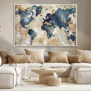 World Map Canvas Print – Framed Wall Art for Couples,