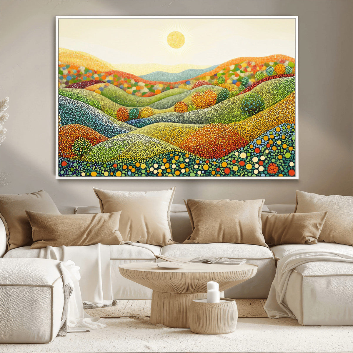 YAYOI KUSAMA Colorful Dot Art Landscape Canvas - Framed