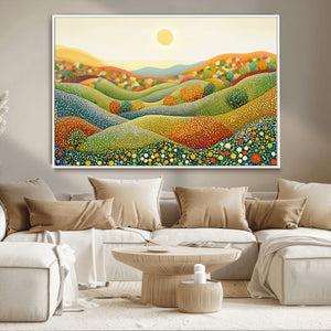 YAYOI KUSAMA Colorful Dot Art Landscape Canvas - Framed