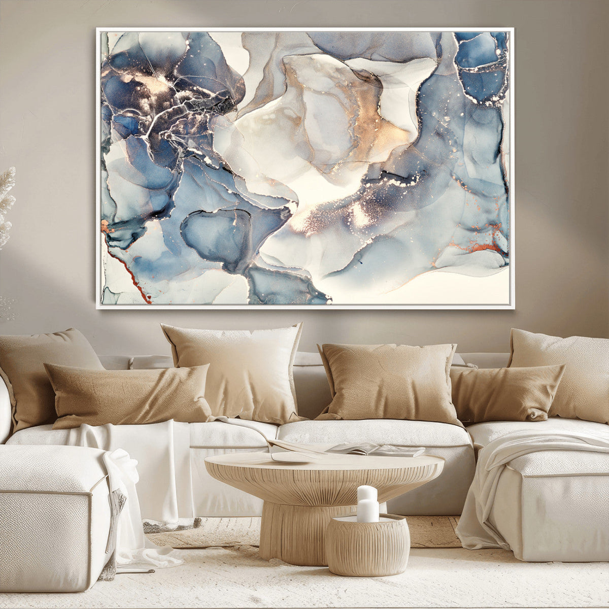 Abstract Blue and Gold Canvas Wall Art - Fluid Modern Ink
