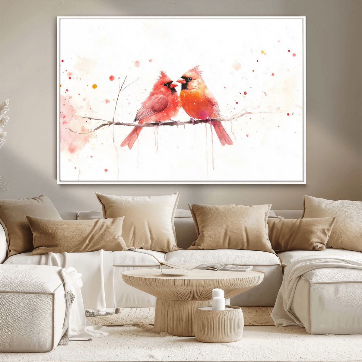 Cardinal Bird Canvas Wall Art - Male and Female Cardinal