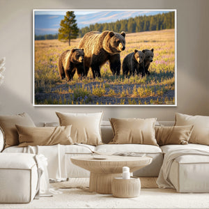 Grizzly Bear Family Wall Art Canvas Print – Majestic