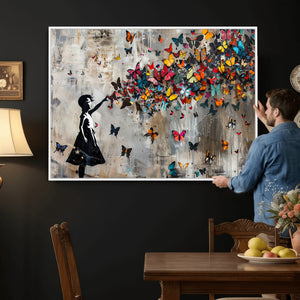 Butterfly Girl Wall Art – Vibrant Street Style Canvas Print,