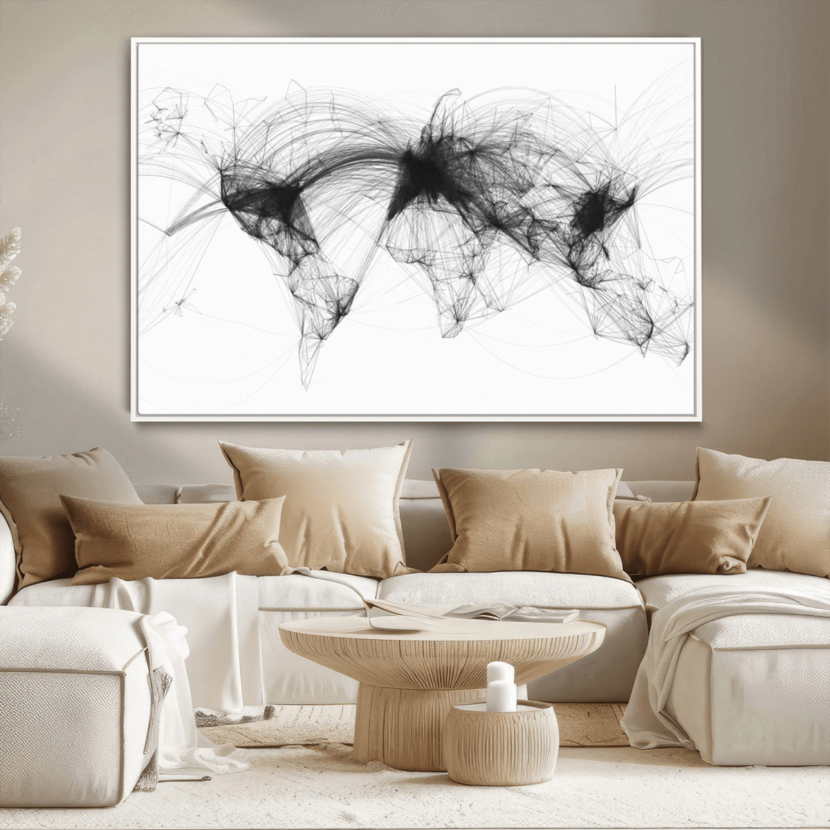 Flight Routes Air Traffic Map Canvas Wall Art - Framed -