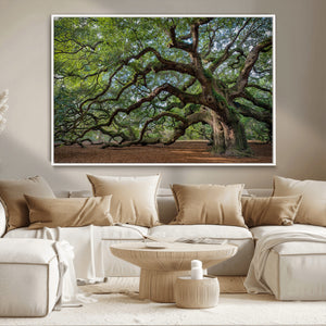 Historic Tree Wall Art – Framed Mossy Branch Canvas Artwork,