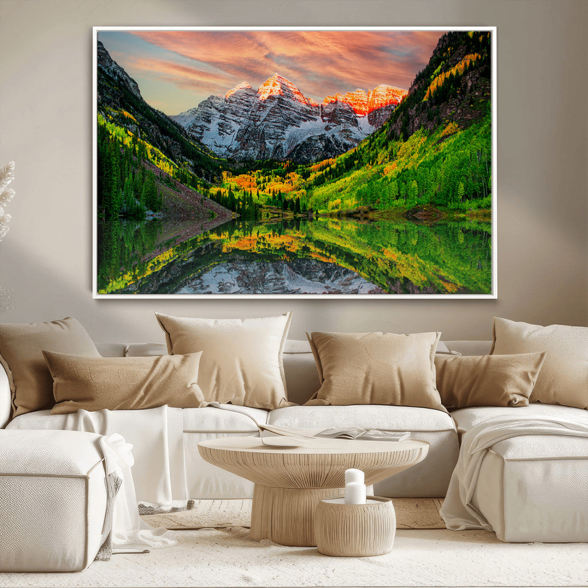 Maroon Bells Lake Wall Art Canvas Print – Framed Majestic