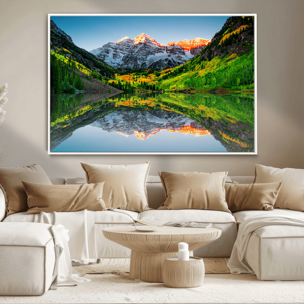 Sunrise Maroon Bells Lake Wall Art Canvas Print – Framed Elk