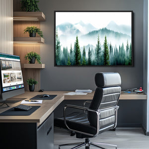Pine Forest Wall Art Canvas Print – Misty Mountains Foggy