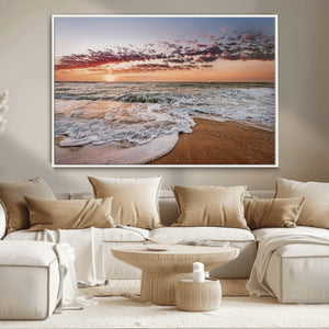 Ocean Sunset Wall Art Canvas Print – Framed Sandy Shore